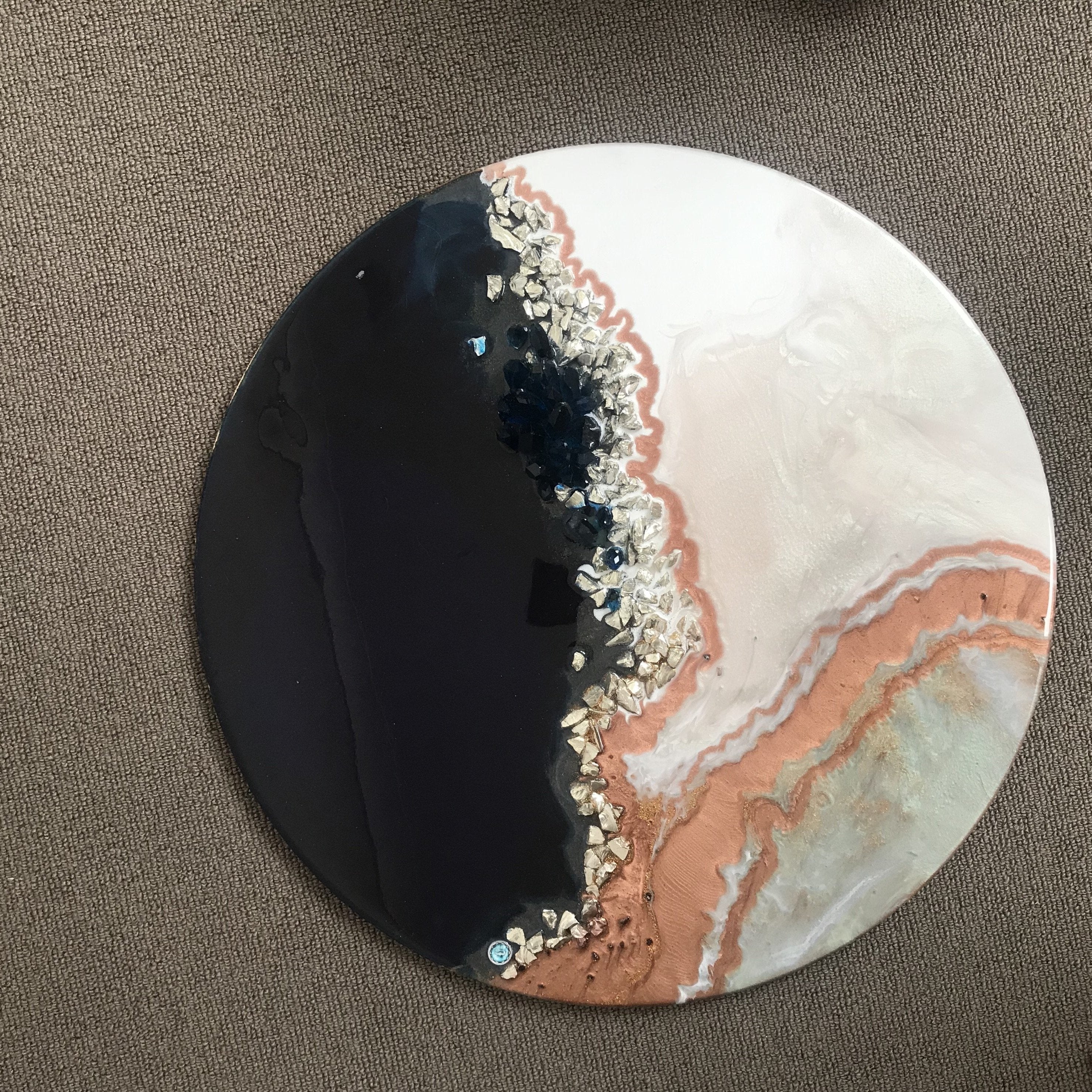 Black and White Crystal Geode 1. Blue Sapphire. Round Artwork
