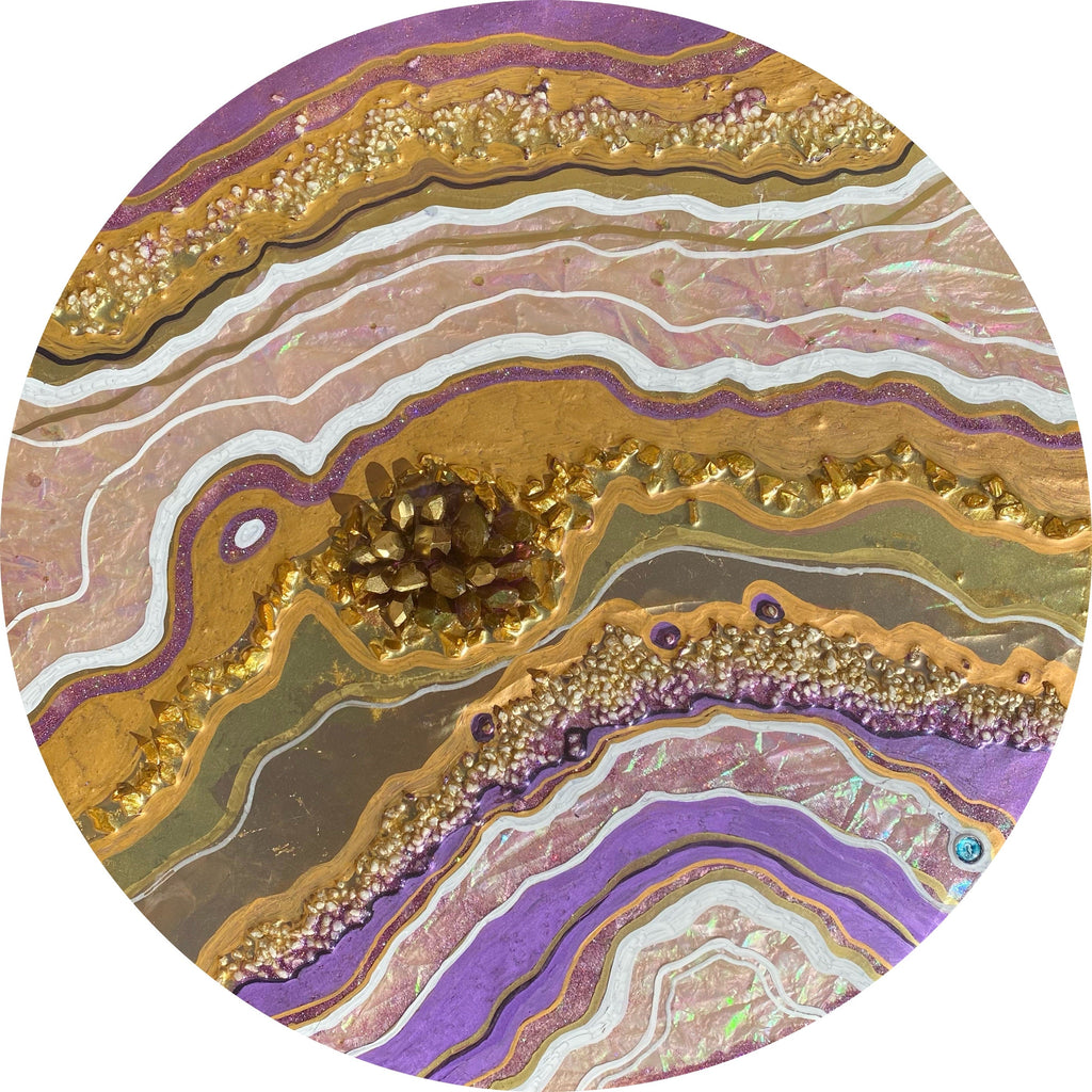 Golden Goddess pink Pyrite 2 Gemstone Crystal Geode Artwork. COMMISSION