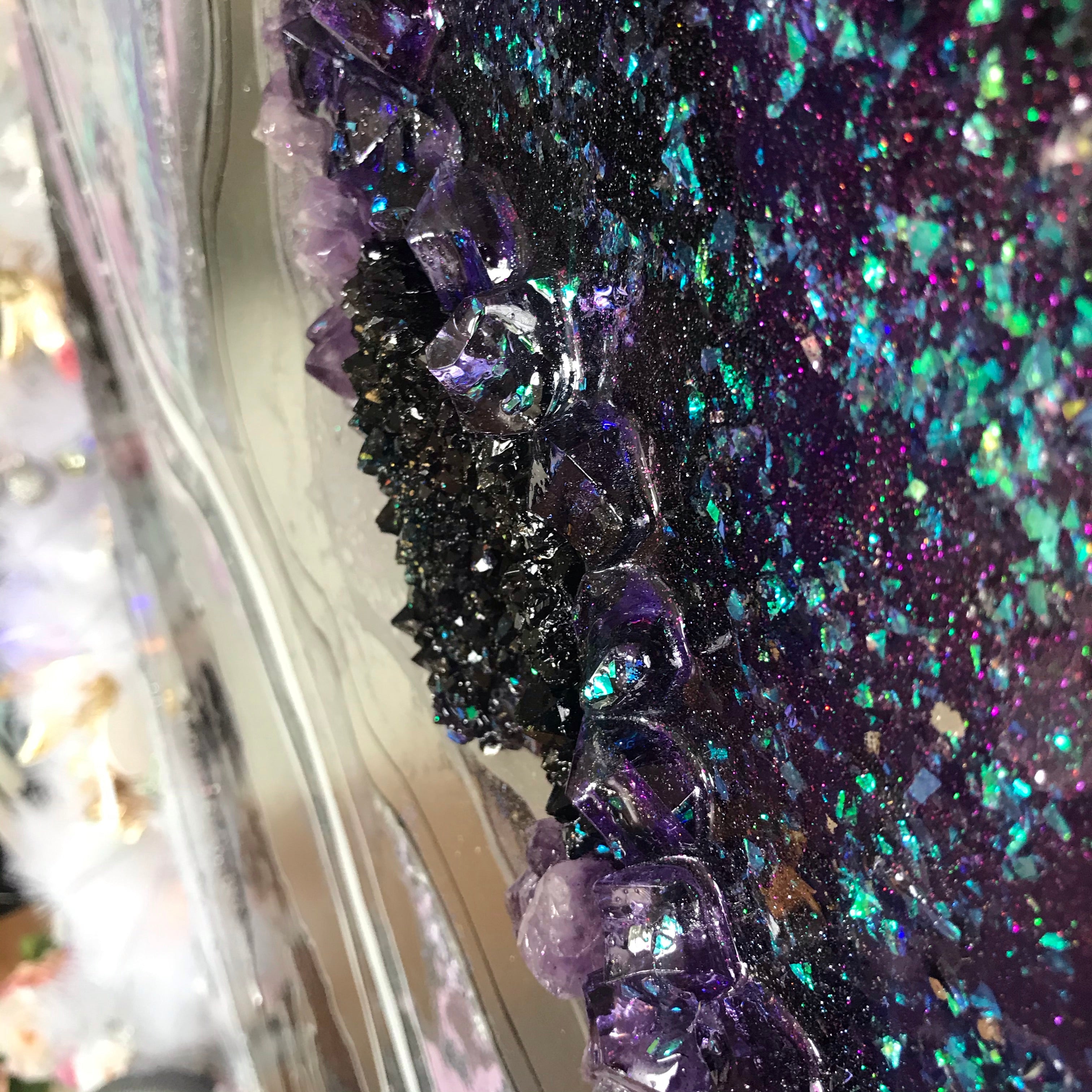 Aura Rainbow Amethyst Geode Resin Artwork Chameleon , Dichroic Glass Crystal. Original Artwork