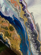 Lavender Amethyst Crystal. Sydney Opera House. Original Artwork w 24K Gold