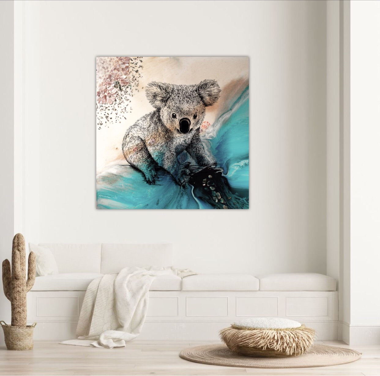 Abstract Ocean. Blue beach with Koala. Art Print. Antuanelle 5 Print for WWF Koala Conservation. Limited Edition