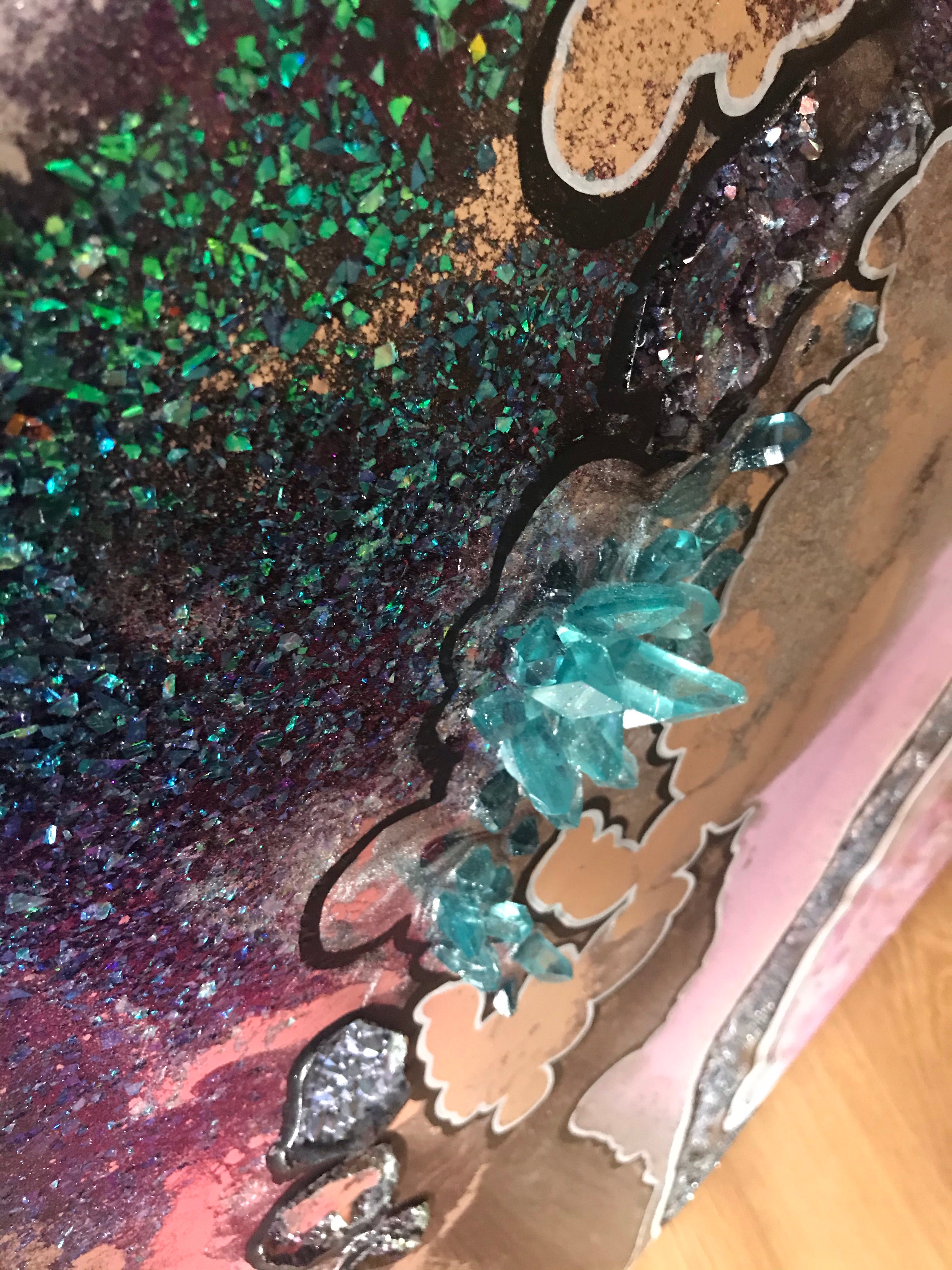 Aura Rainbow Amethyst Geode Resin Artwork Chameleon , Dichroic Glass Crystal. Original Artwork
