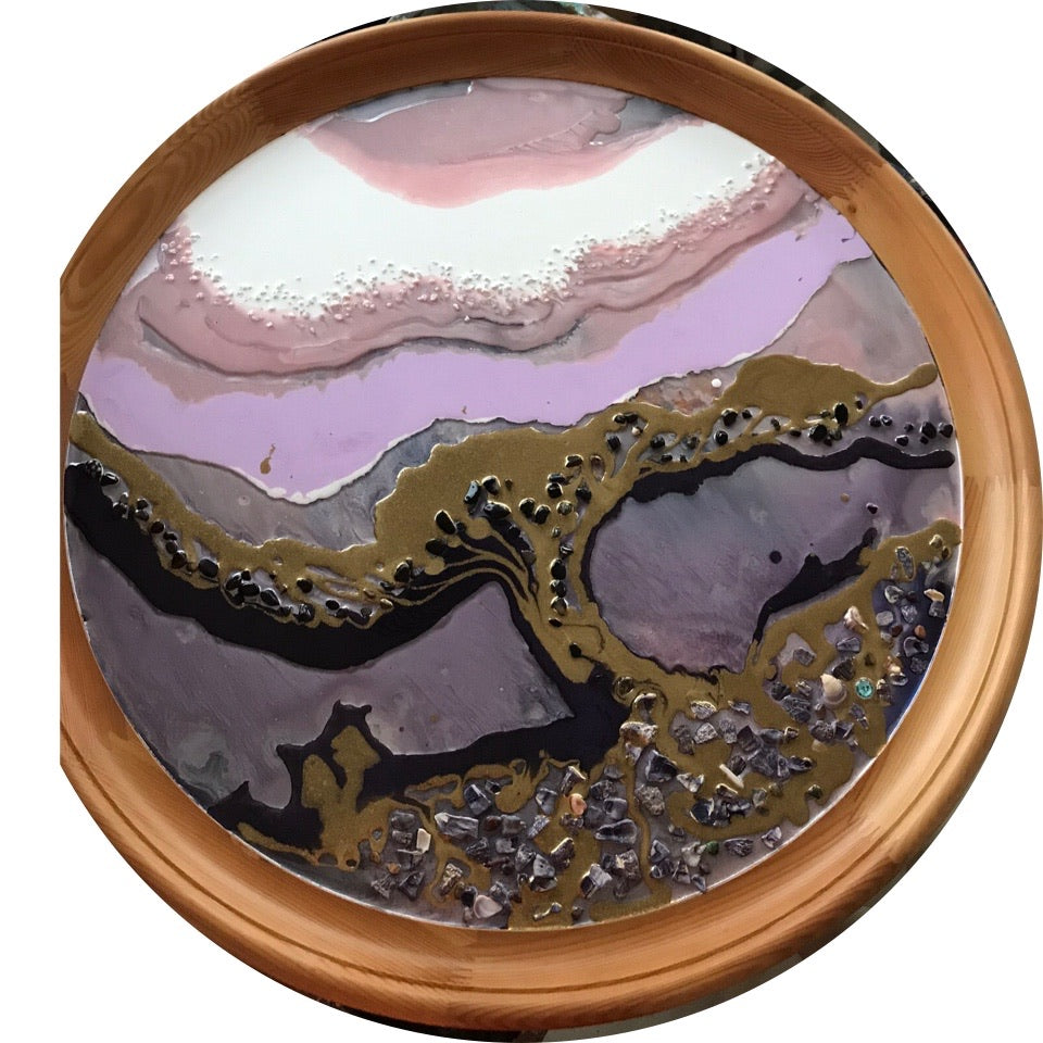 4 Tree of Life. Original Abstract Artwork with Purple Shells and Black Onyx
