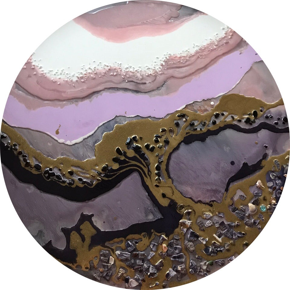 2 Tree of Life. Original Abstract Artwork with Purple Shells and Black Onyx