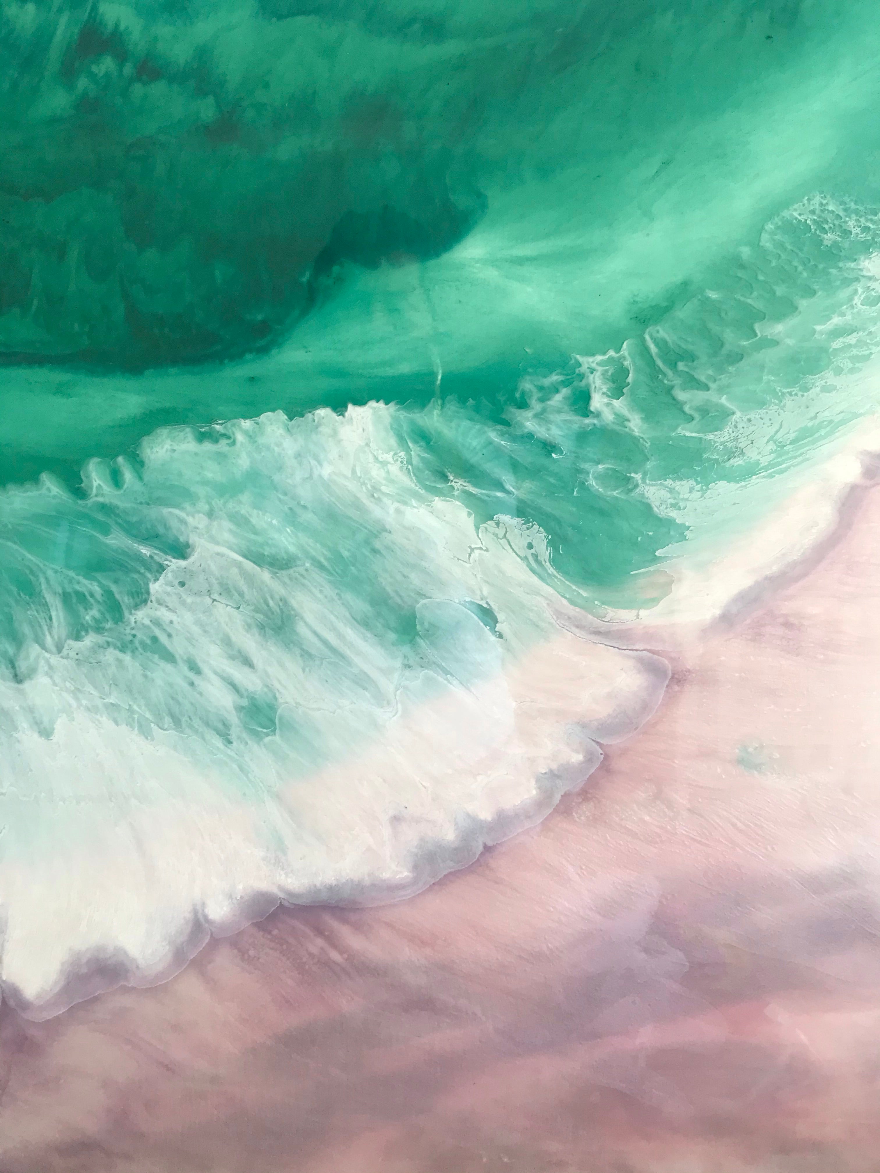 Teal Abstract Artwork. Ocean Blue. Bronte Undercurrent. Antuanelle 7 Undercurrent. Green and Pink Abstract. Original 90x120 cm