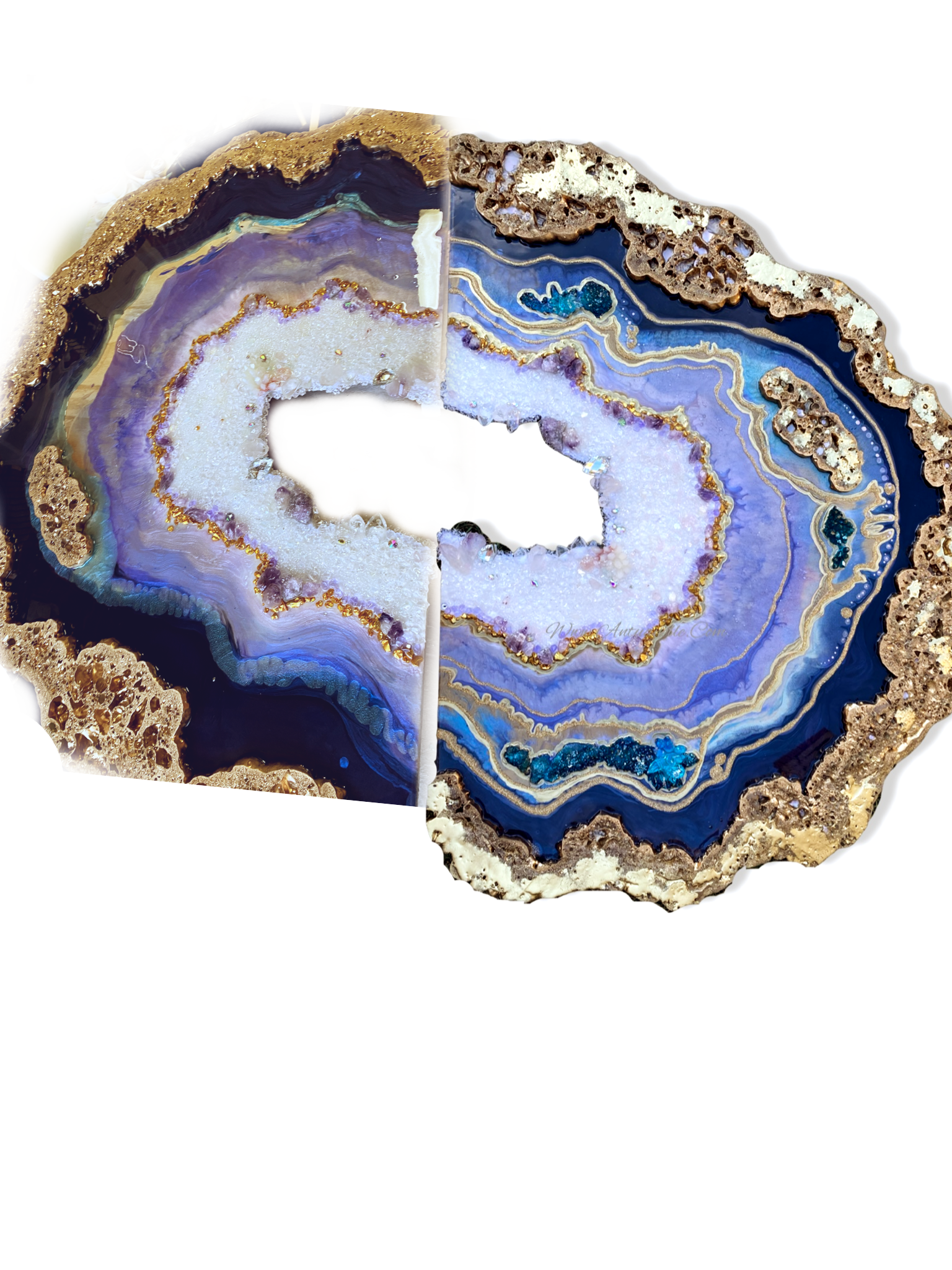 Amethyst. Freeform Purple and Gold Geode Gemstone Artwork with Amethysts