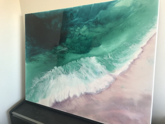 Teal Abstract Artwork. Ocean Blue. Bronte Undercurrent. Antuanelle 3 Undercurrent. Green and Pink Abstract. Original 90x120 cm