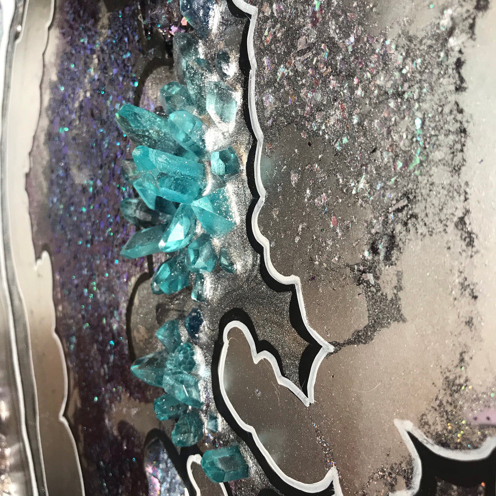 Peace and Wisdom Amethyst Artwork with Crystals. Original Artwork