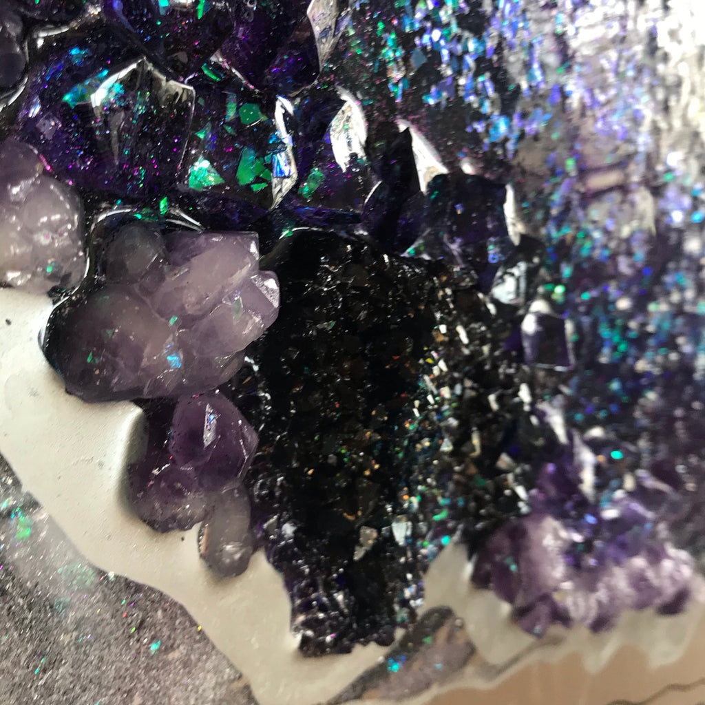Peace and Wisdom Amethyst Artwork with Crystals. Original Artwork