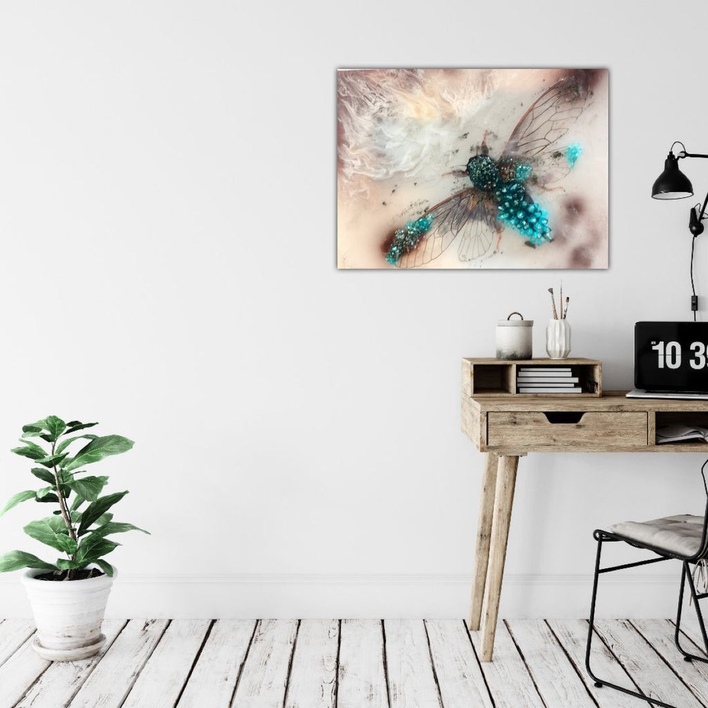 7 Cicada in Crystals. Blue Opal. Original Artwork 30x40cm
