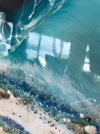 TEAL AND WHITE. Crystal clear. Ocean Original Artwork. Antuanelle 13 Clear. Artwork with Amazonite. 90x90cm