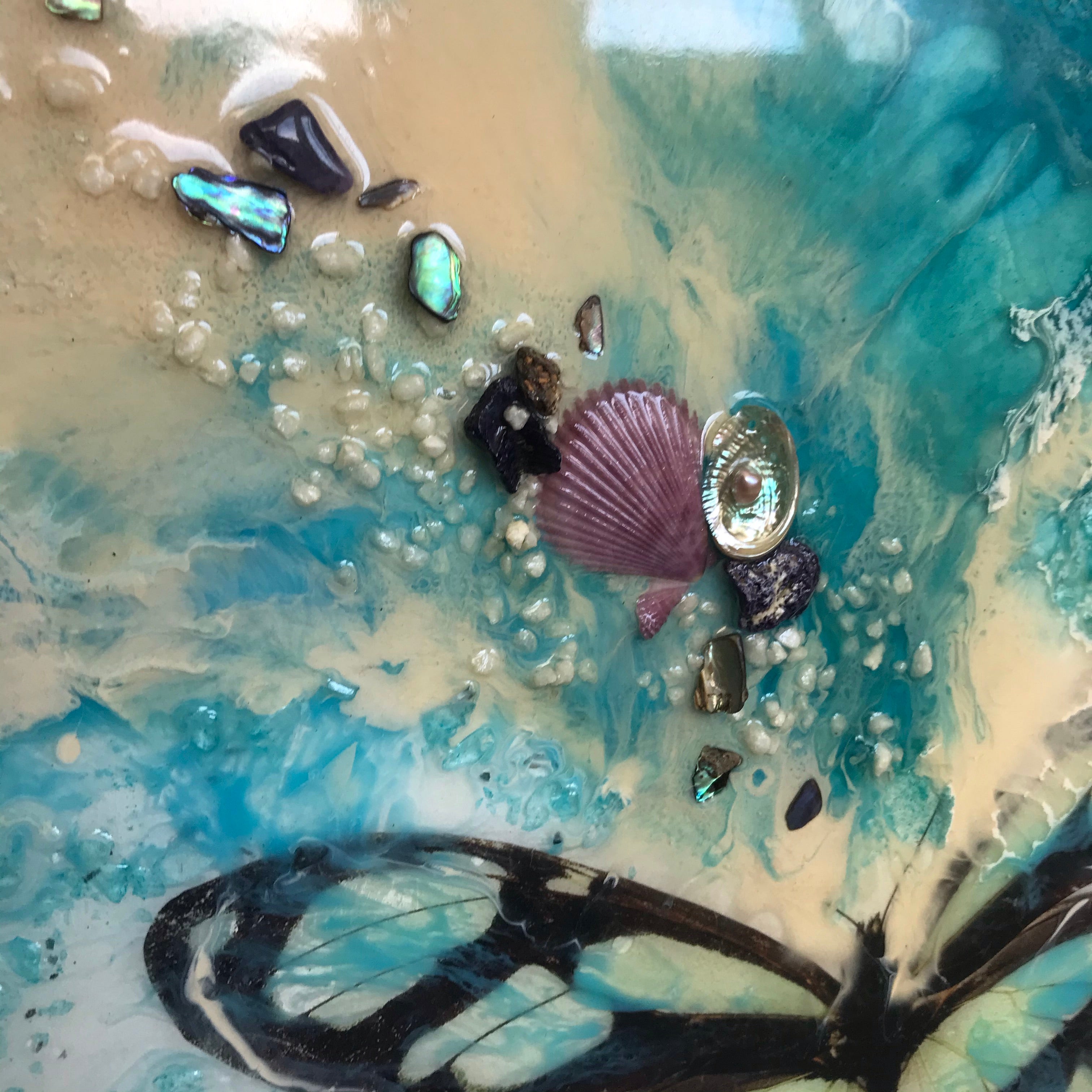 5 Butterfly Dream. Original Abstract Resin Artwork with Genuine Pearls