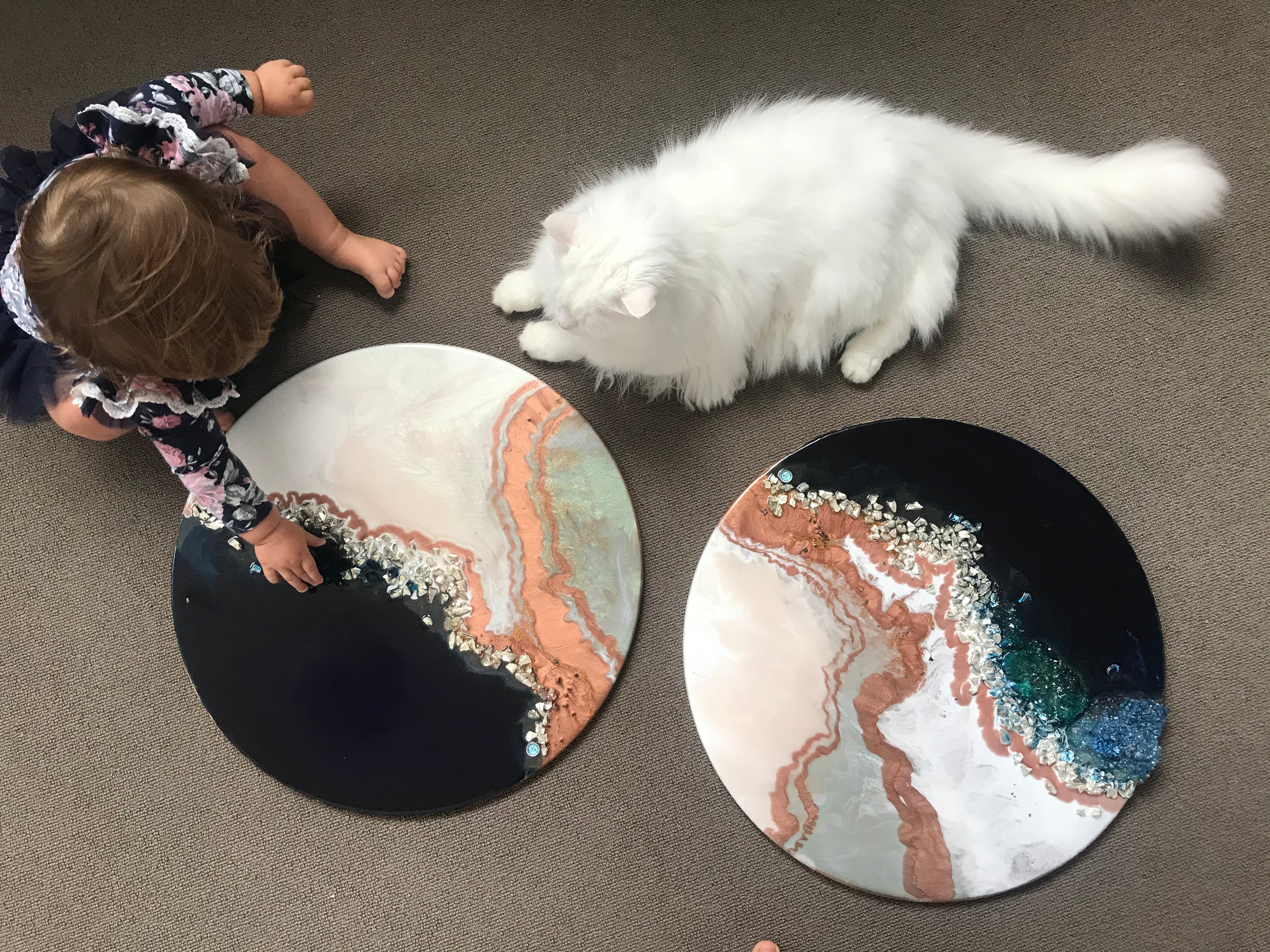 Navy and Teal Artwork. Abstract seascape. Jervis Bay. Antuanelle 9 Black White Crystal Geode. Pink Dune. Sapphire. Original Artwork 