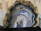 Amethyst Geode. Freeform Purple and Gold Peace Artwork with Amethysts