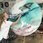 Turtle Teal Blue artwork. Abstract Coastal Artwork. Antuanelle 3 Bounty 2.0. Australian Seascape. Round