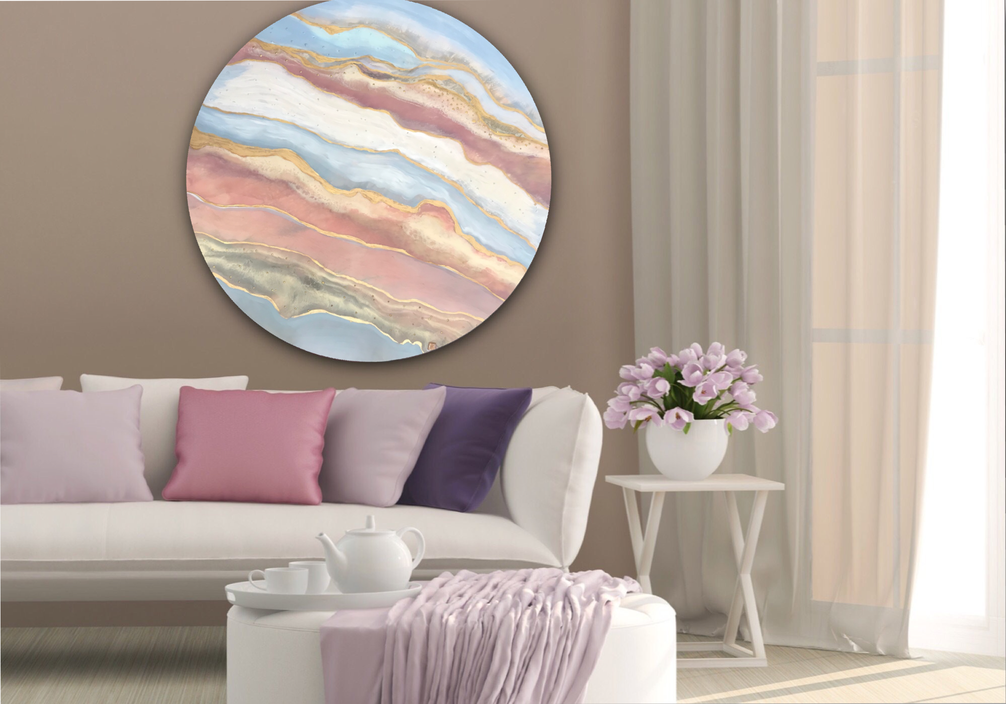 Ocean Resin Art - Abstract Seascape - Teal Blue Wave Beach - Print - Pink Abstract. Blissful Blush. Original Artwork - Antuanelle - 7 Blush 