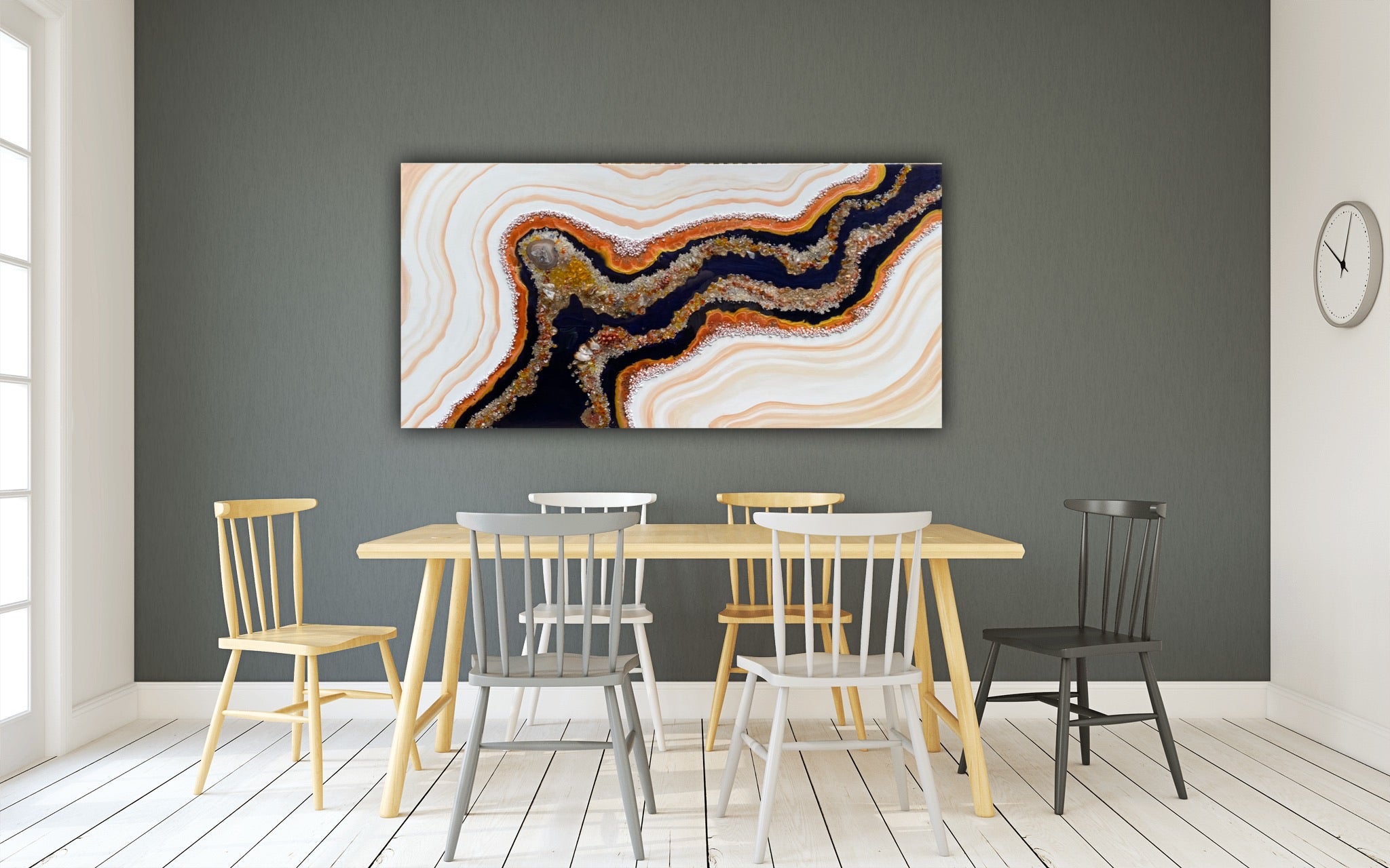 Golden Citrine. Copper and Navy Geode Gemstone Artwork with natural Citrine