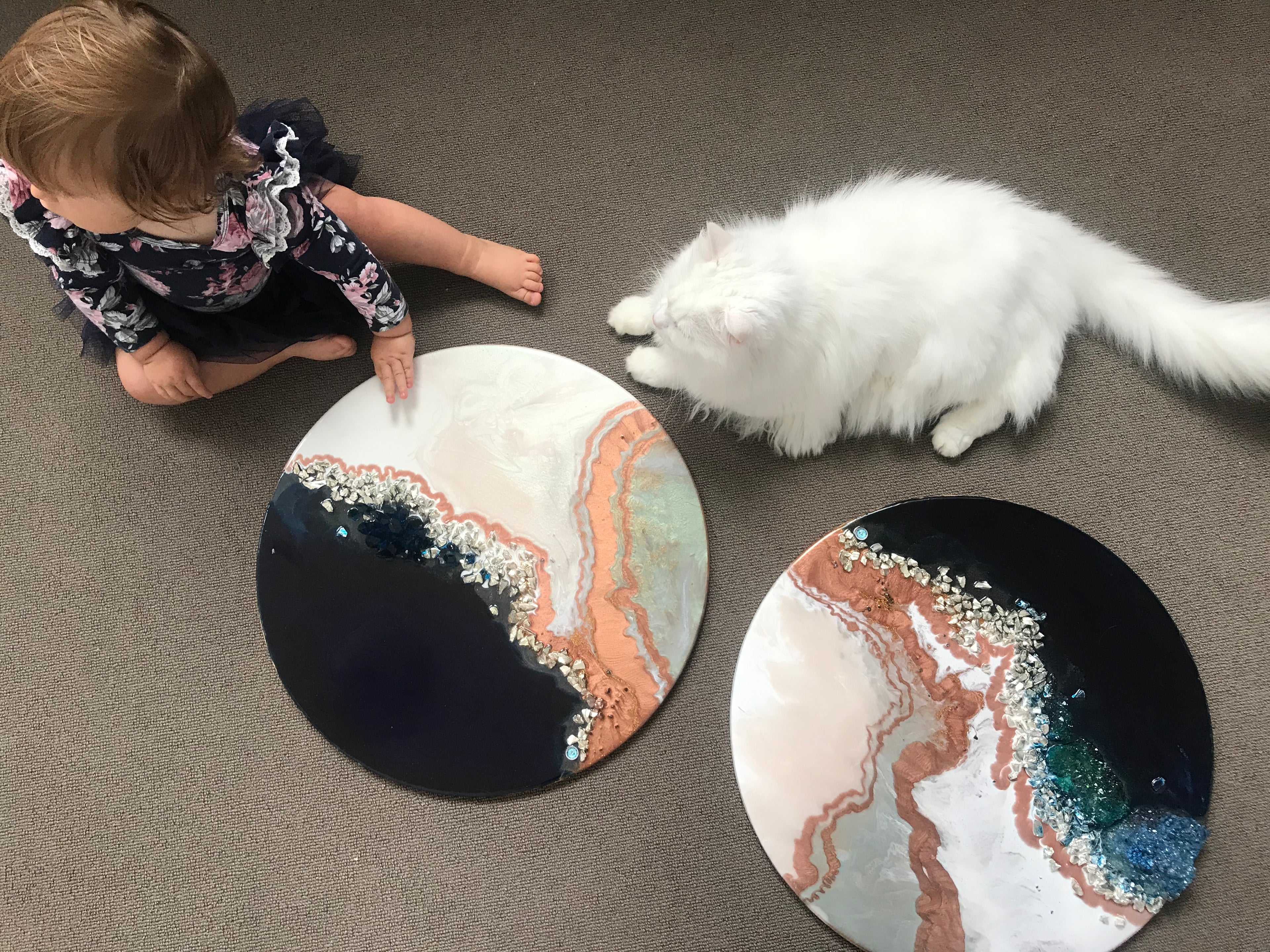 Navy and Teal Artwork. Abstract seascape. Jervis Bay. Antuanelle 3 Black White Crystal Geode. Pink Dune. Sapphire. Original Artwork 