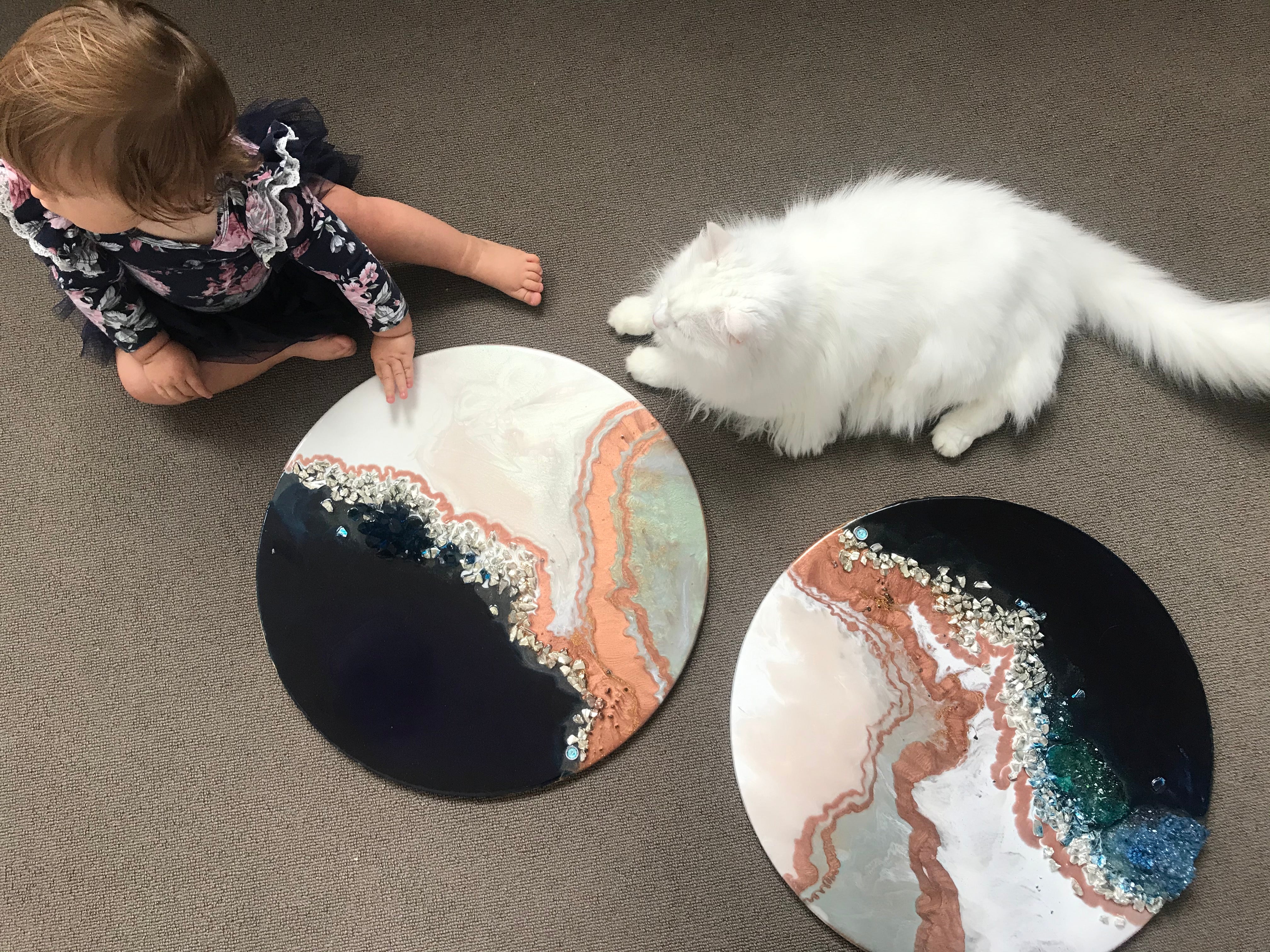 Navy and Teal Artwork. Abstract seascape. Jervis Bay. Antuanelle 3 Black White Crystal Geode. Pink Dune. Sapphire. Original Artwork 