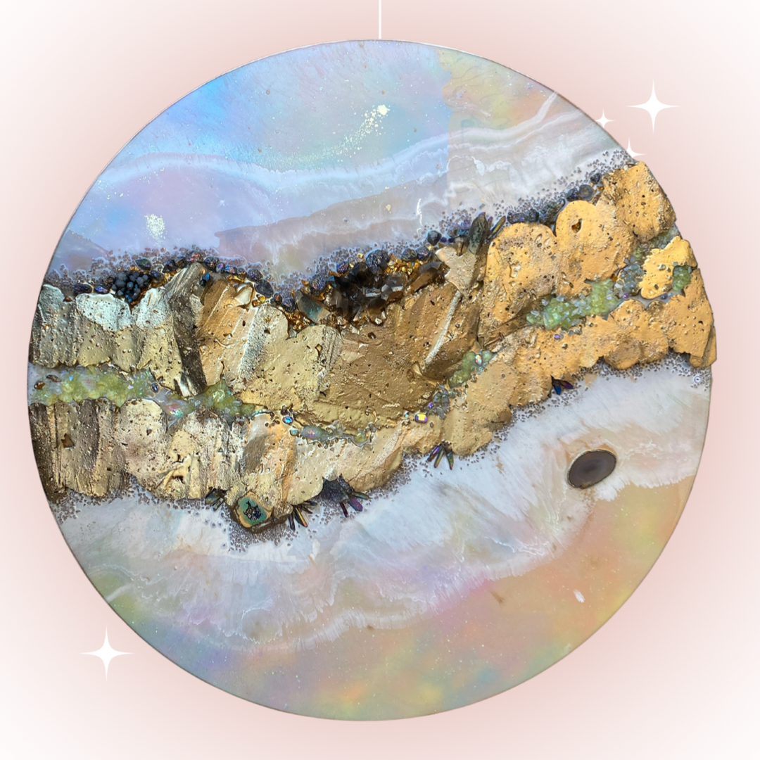 Pink Eclipse  shadow Quartz and Swarovski crystal artwork 110cm