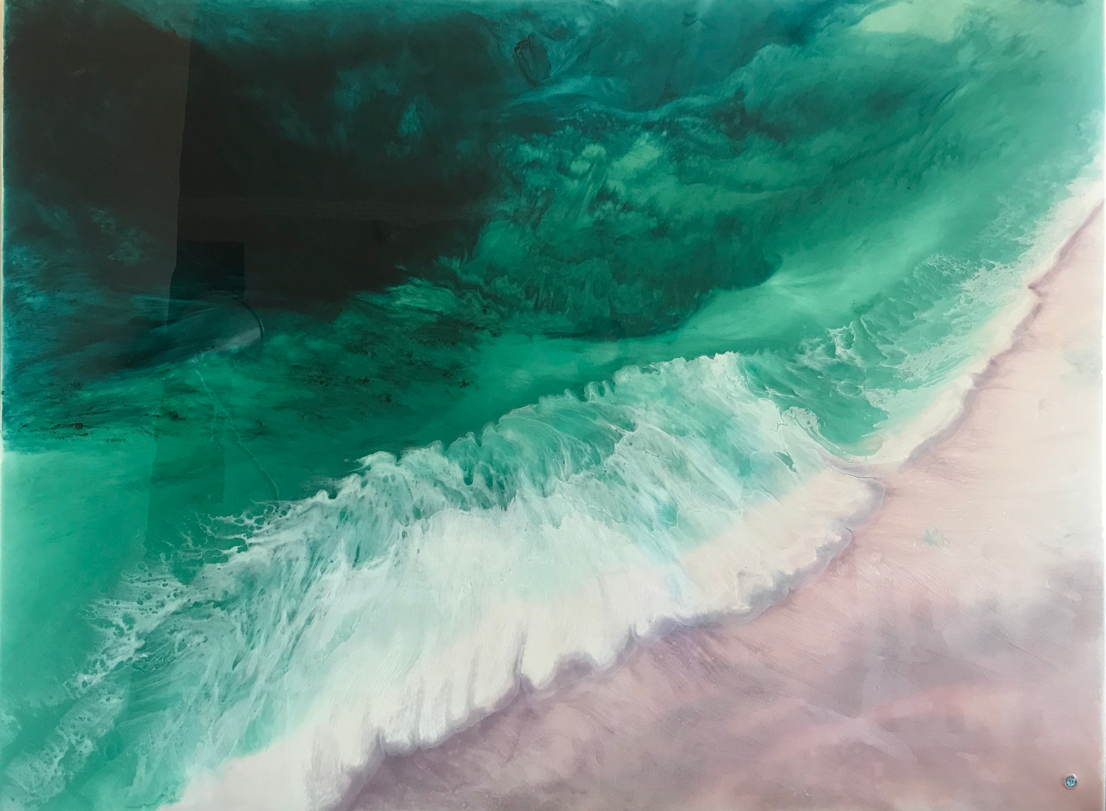 Teal Abstract Artwork. Ocean Blue. Bronte Undercurrent. Antuanelle 9 Undercurrent. Green and Pink Abstract. Original 90x120 cm