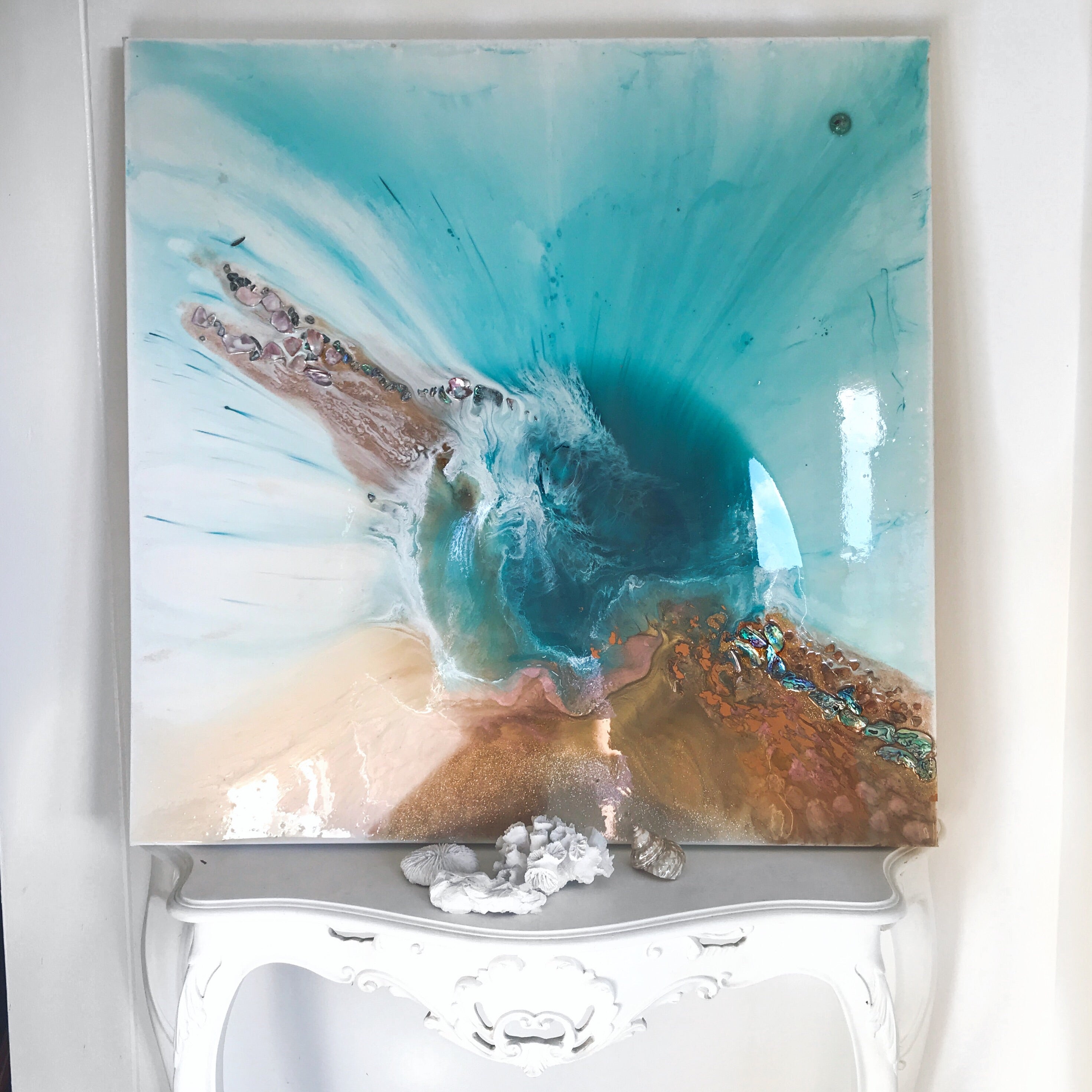 Teal Abstract Artwork. Ocean Blue. Aqua Bliss. Antuanelle 1 Abstract. Original 100x100cm