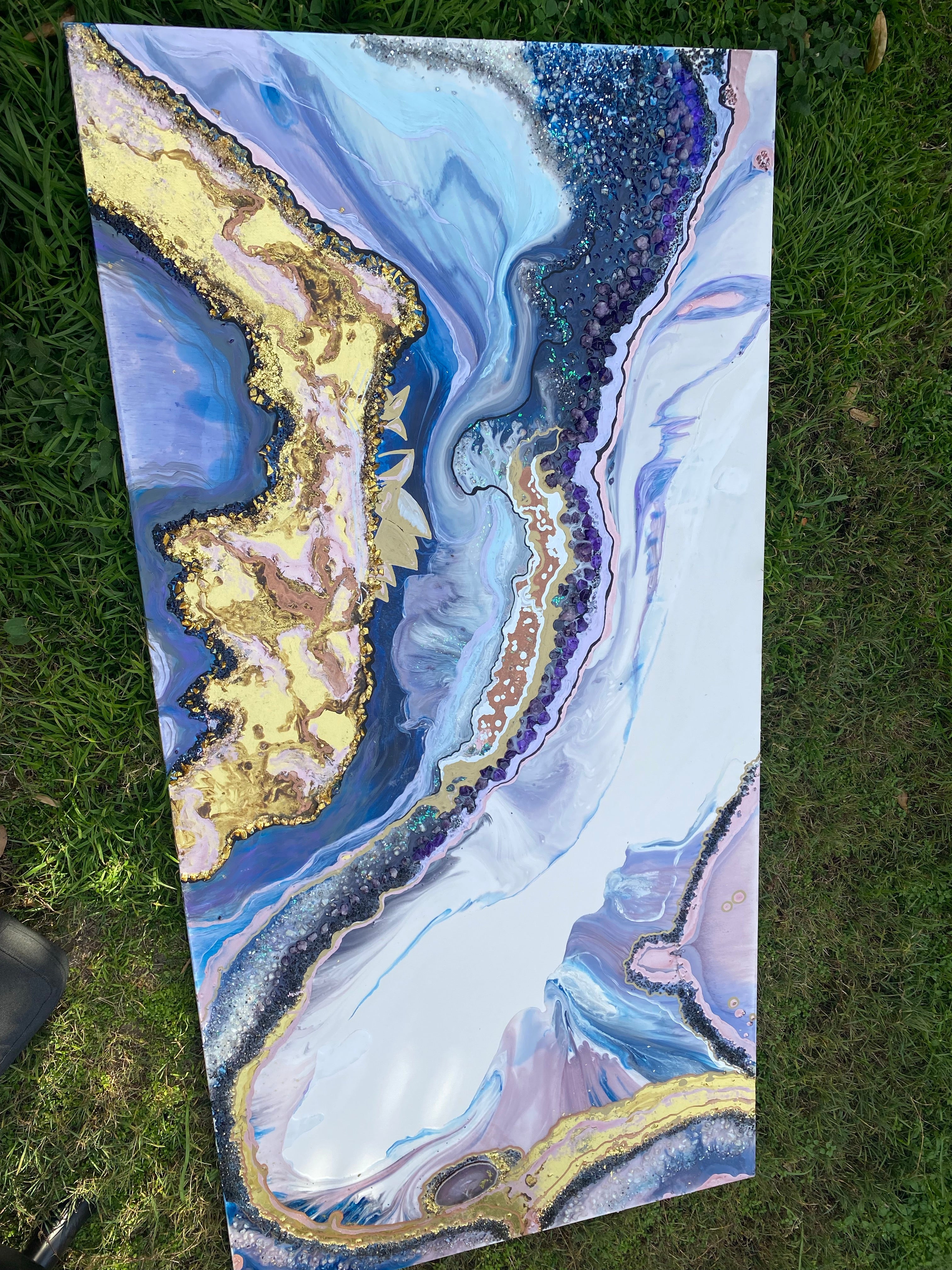 Lavender Amethyst Crystal. Sydney Opera House. Original Artwork w 24K Gold