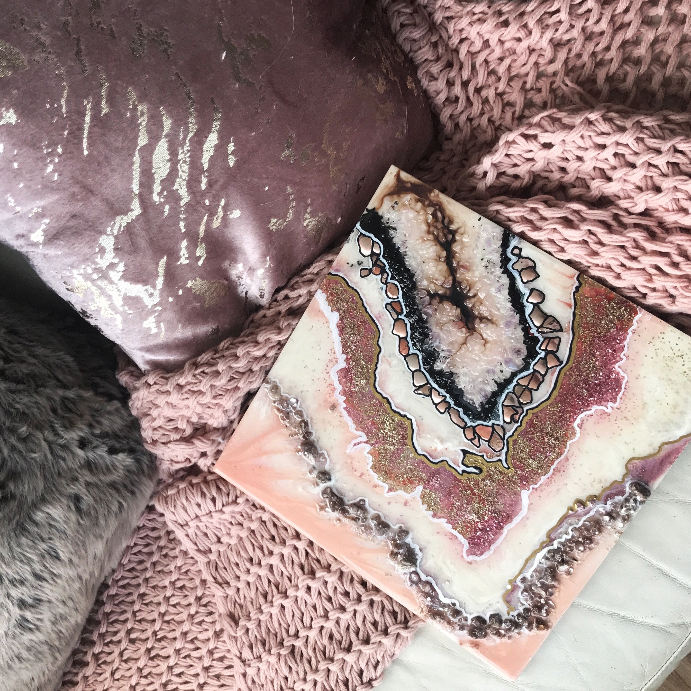 Abstract Quartz Geode Artwork. Rose quartz Geode. Antuanelle 2 Original Artwork