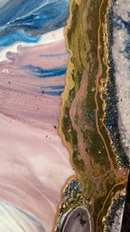 Lavender Amethyst Crystal. Sydney Opera House. Original Artwork w 24K Gold