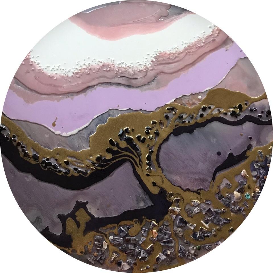 Tree of Life. Round Artwork with Purple Shells and Black Onyx