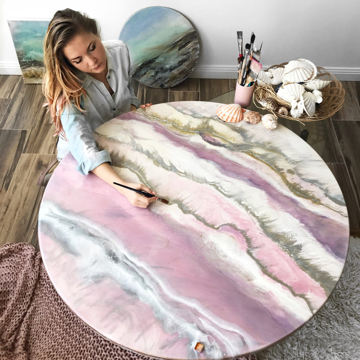 Pink Abstract Resin Artwork. Blissful Blush. Round Perspex Acrylic Print