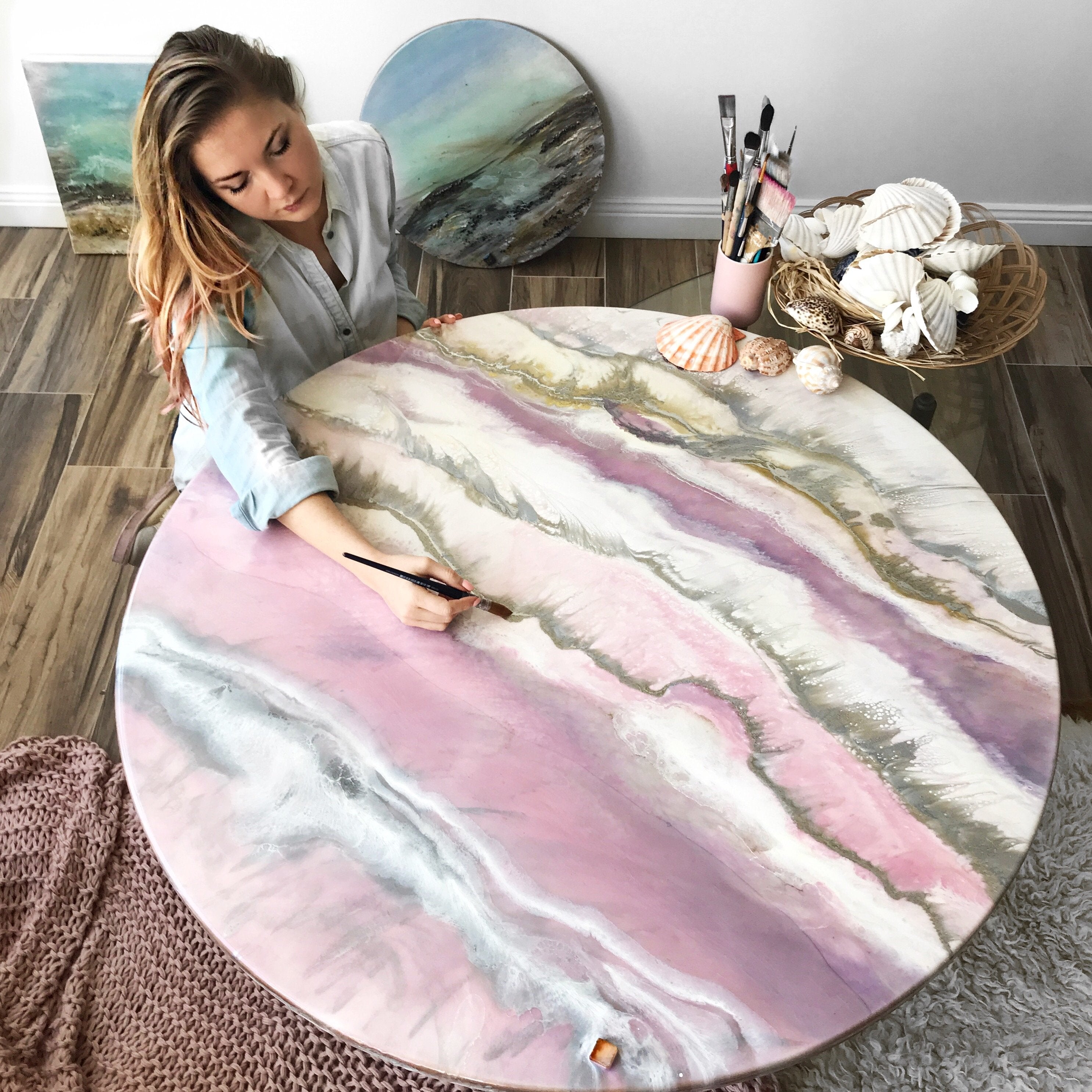 Abstract Pink Artwork. Blissful Blush. Art Print. Antuanelle 1 Round Perspex Acrylic Print