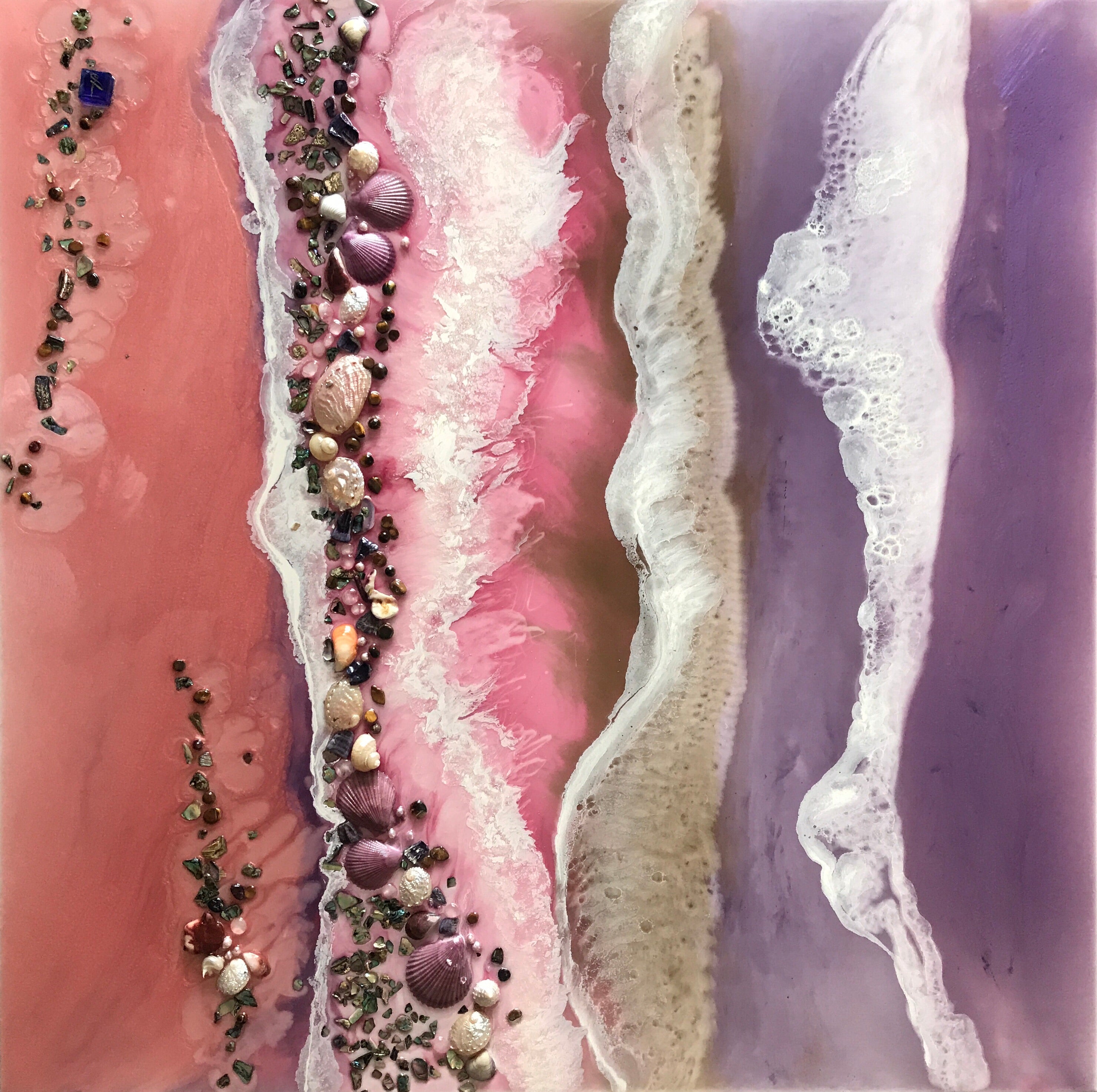 Abstract Pink and purple Seascape. Beach Resin Artwork | ANTUANELLE | Purple tide. 3 Tide. Beach. Original Artwork. 90x90cm
