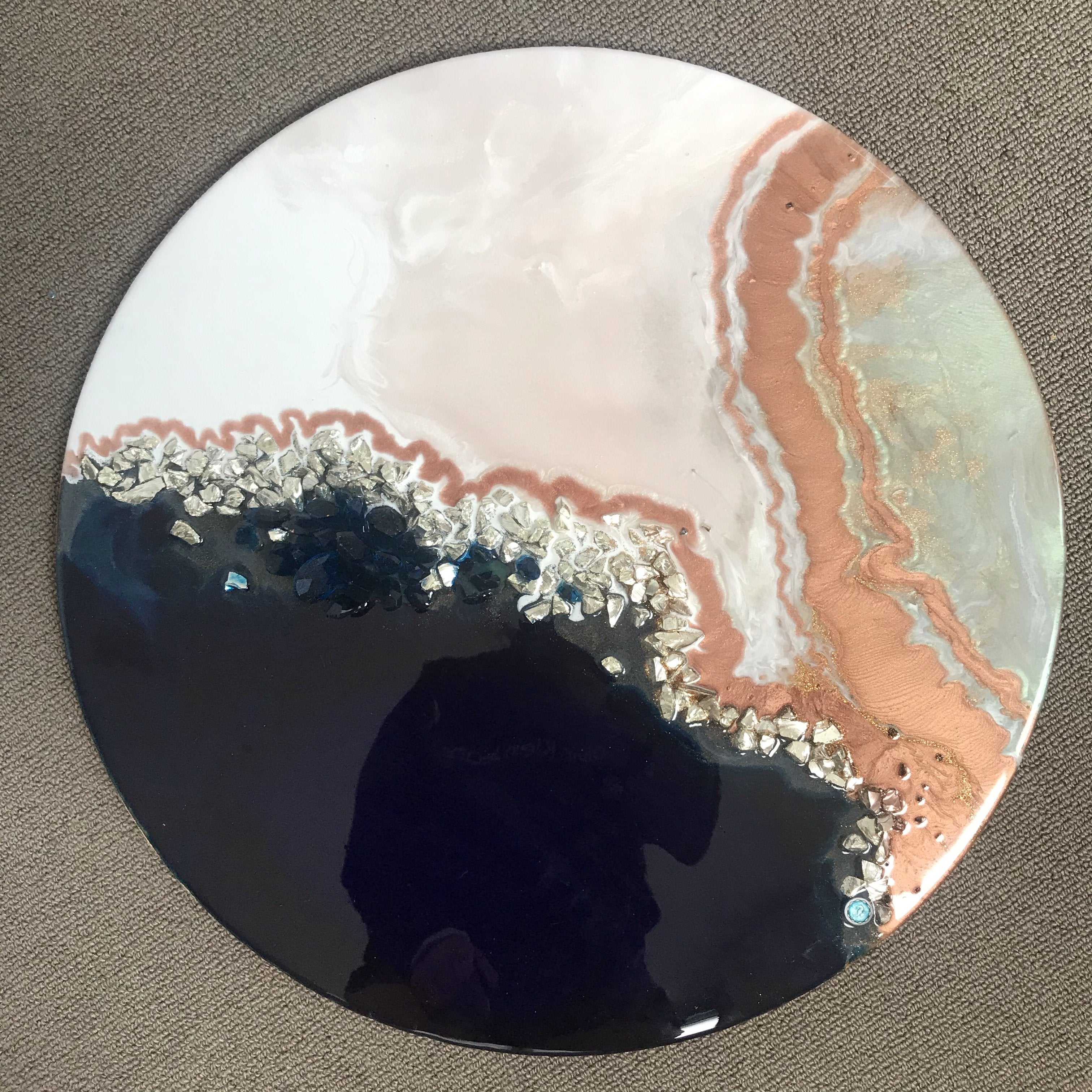 Black and White Crystal Geode 2. Blue Sapphire. Round Artwork