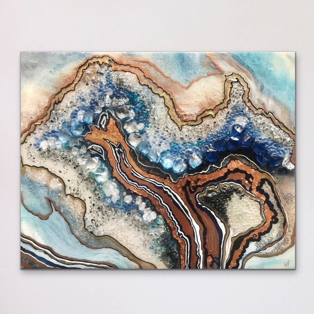 Original Artwork. Blue and Gold Crystal. Amazonite Geode. Antuanelle. 1 COMMISSION - Custom Artwork