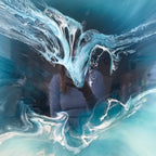 TEAL AND WHITE. Crystal clear. Ocean Original Artwork. Antuanelle 11 Clear. Artwork with Amazonite. 90x90cm