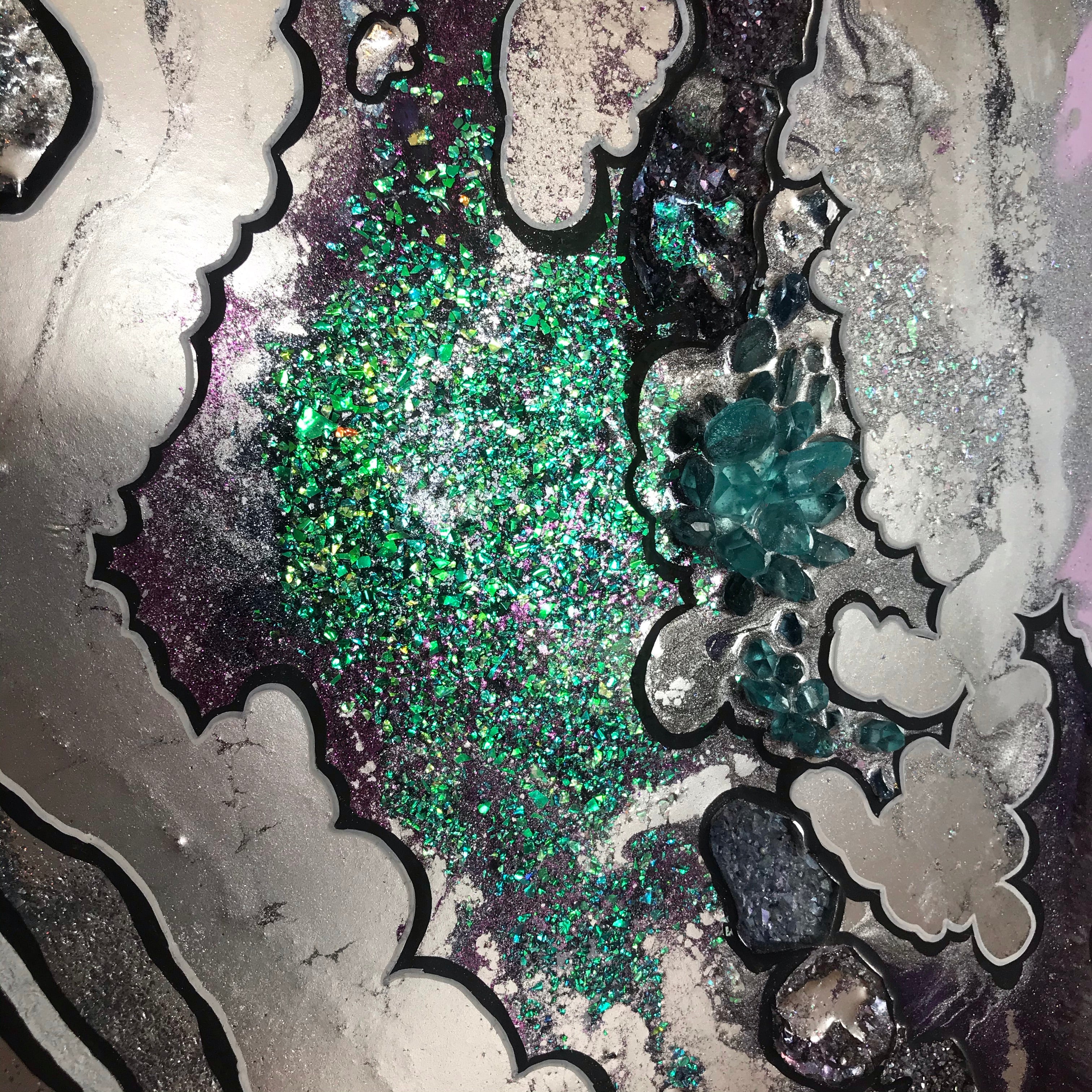 Peace and Wisdom Amethyst Artwork with Crystals. Original Artwork