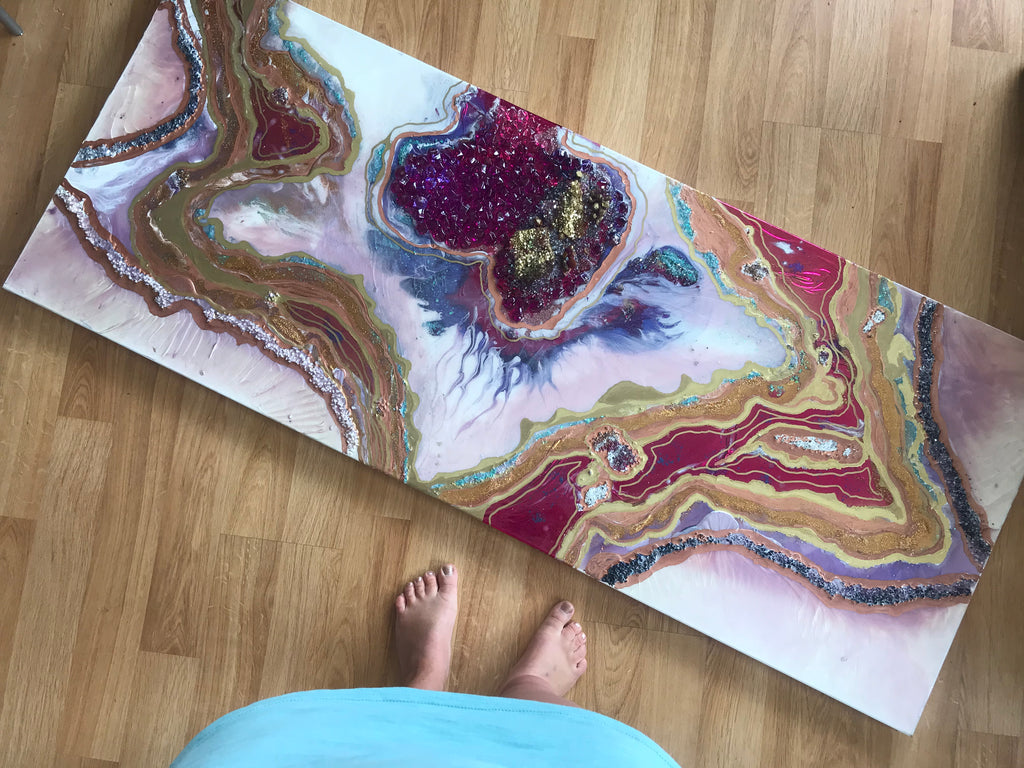 - Starbright 1 Pink and Gold Geode Art Abstract Crystal Artwork