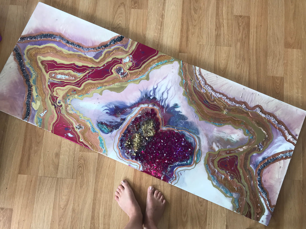 - Starbright 1 Pink and Gold Geode Art Abstract Crystal Artwork