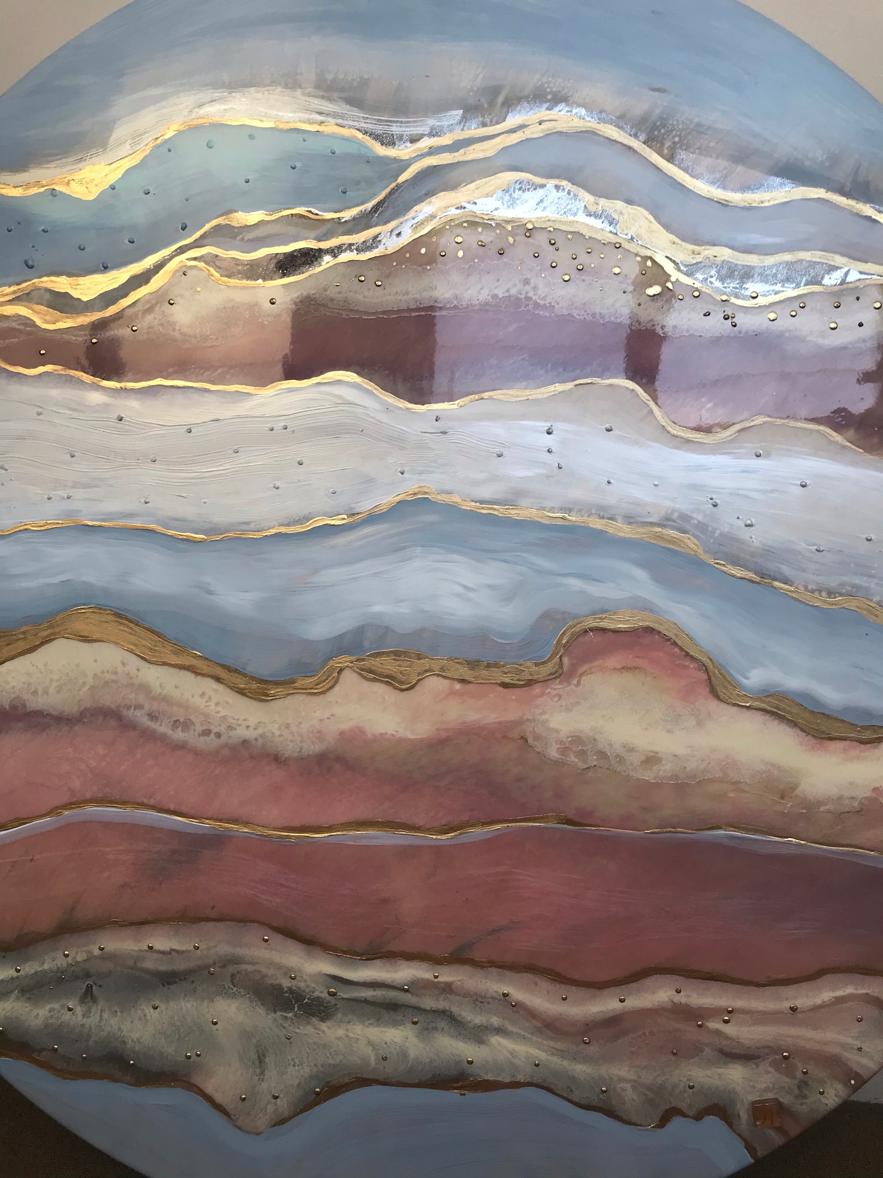 Ocean Resin Art - Abstract Seascape - Teal Blue Wave Beach - Print - Pink Abstract. Blissful Blush. Original Artwork - Antuanelle - 4 Blush 