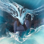 TEAL AND WHITE. Crystal clear. Ocean Original Artwork. Antuanelle 11 Clear. Artwork with Amazonite. 90x90cm