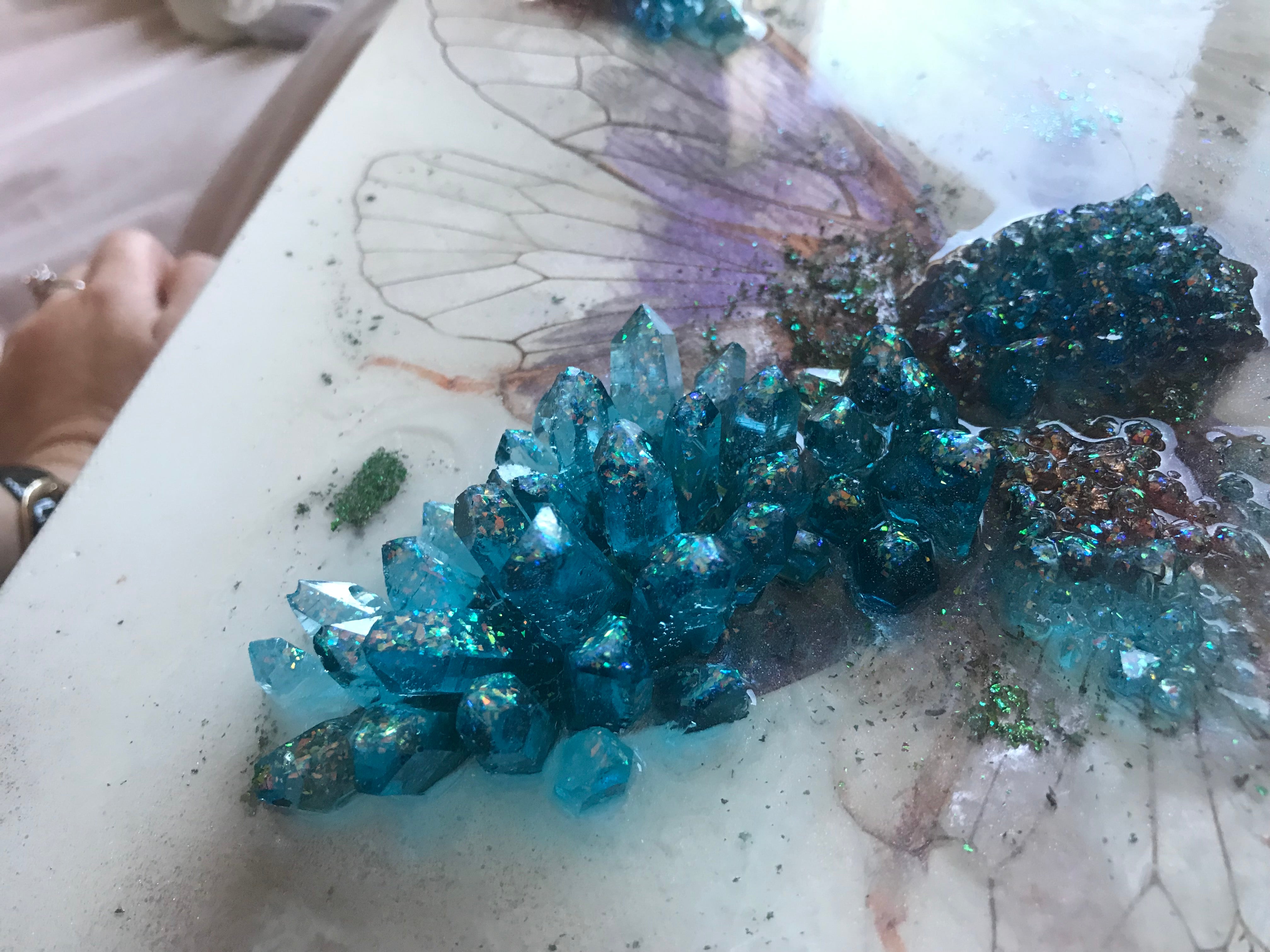 3 Cicada in Crystals. Blue Opal. Original Artwork 30x40cm