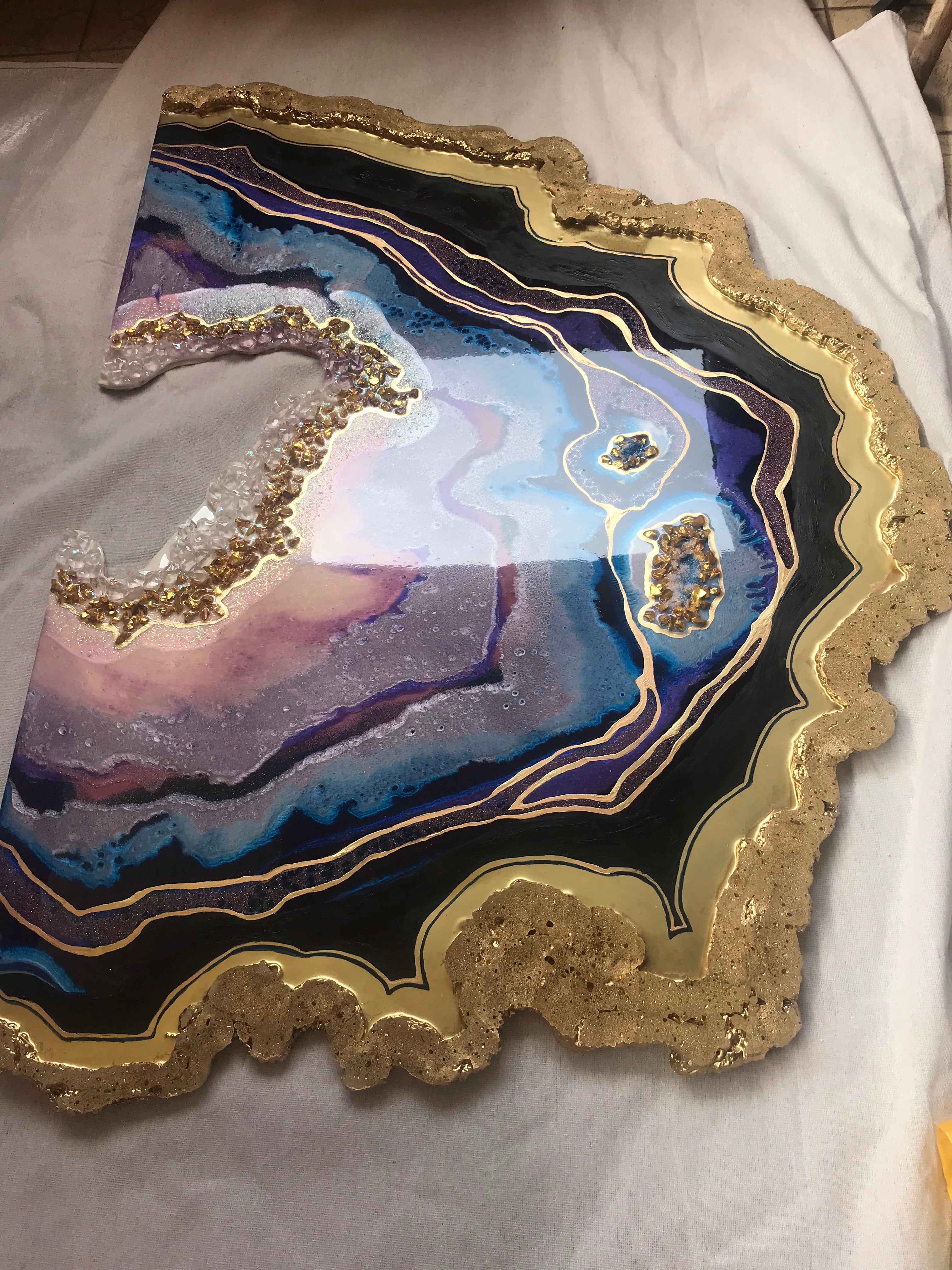 3 Purple and Gold Geode. Crystal Agate. Original Artwork. 120x88cm