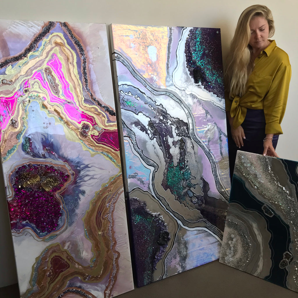 - Starbright 1 Pink and Gold Geode Art Abstract Crystal Artwork