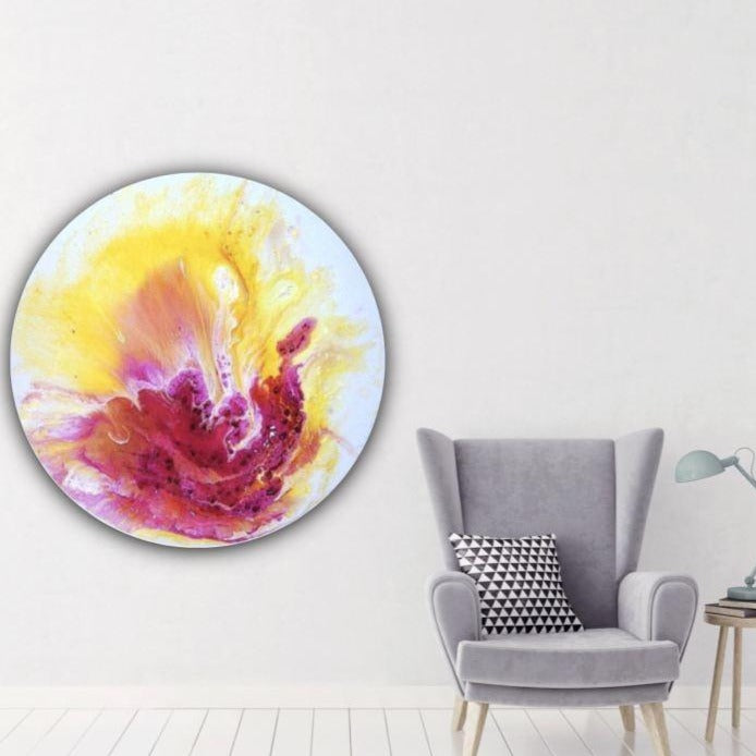 Made to order. Yellow and pink. Abstract Floral Artwork. Joy. Antuanelle 2 Joy.Round Pink Resin COMMISSION - Custom Artwork