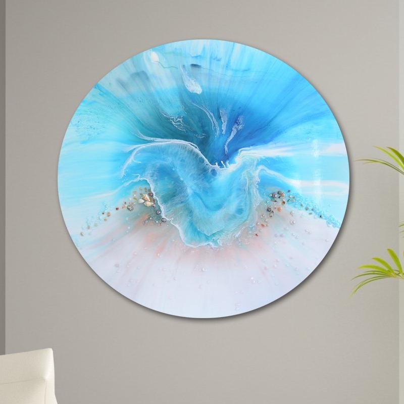 Round Abstract Sea. pastel blue. Coogee Vibe 4. Art. Antuanelle 1 Artwork. ACRYLIC PLEXIGLASS ROUND