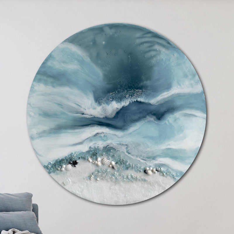 Abstract Beach. Round Grey Neutral. Whitsundays. Art Print. Antuanelle 1 Whitsundays Grey. Contemporary Beach Artwork. Perspex Print