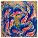 Gold blue and red Artwork. Abstract Koi Fish. Double Luck Antuanelle 2 Chinese Original Artwork