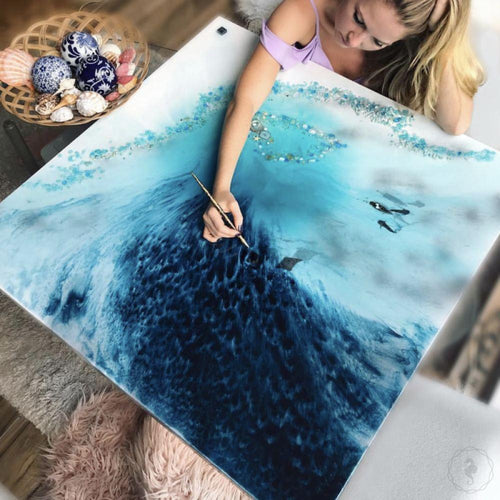 Navy and Light Blue Artwork. Abstract Ocean. Lagoon - Jewel Reef. Antuanelle 1 Lagoon. Aerial Ocean with Appetites Quartz. Original 