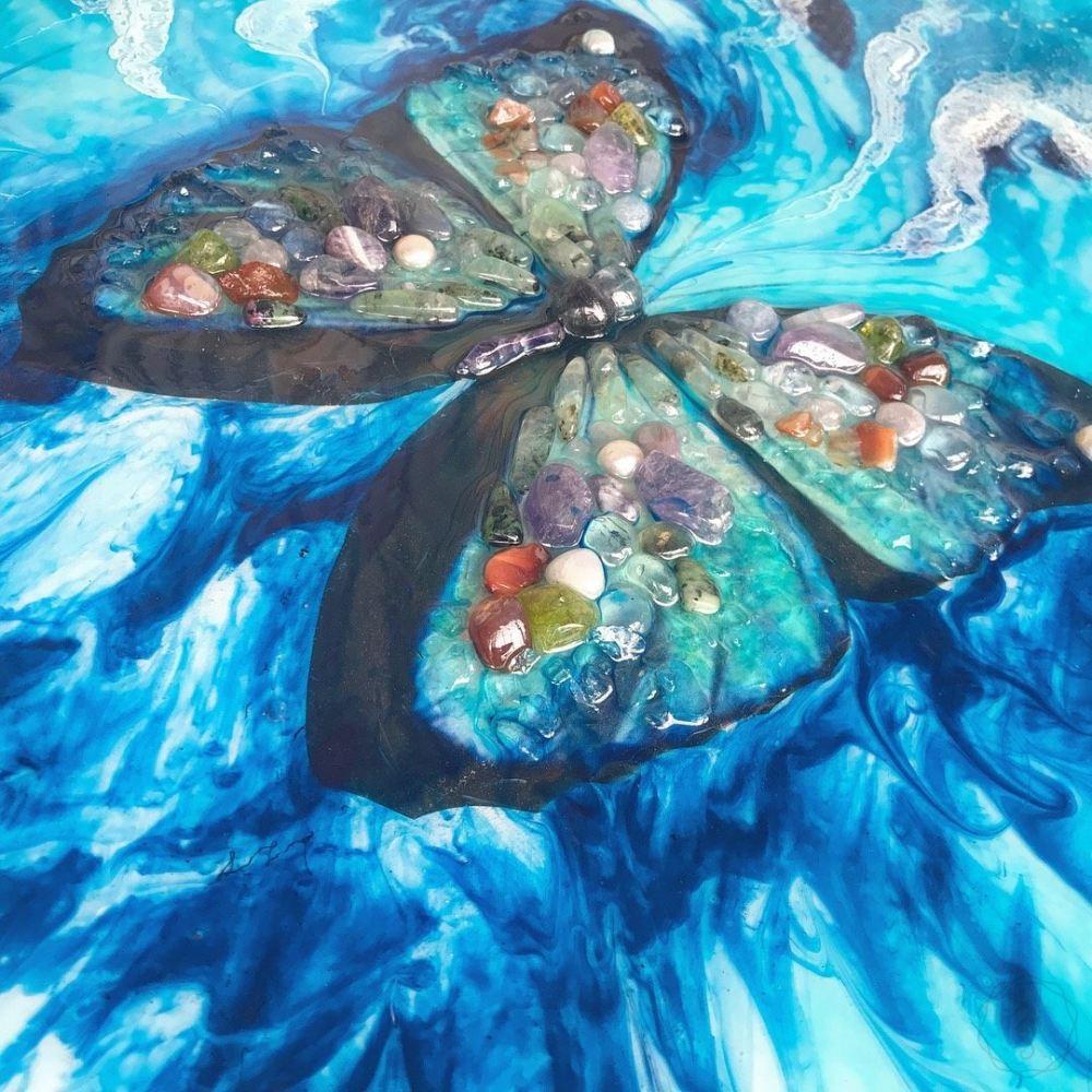 Abstract Butterfly Artwork. Paradisaical Porthole. Farfalla Marina. Antuanelle 3 Blue Morpho Artwork